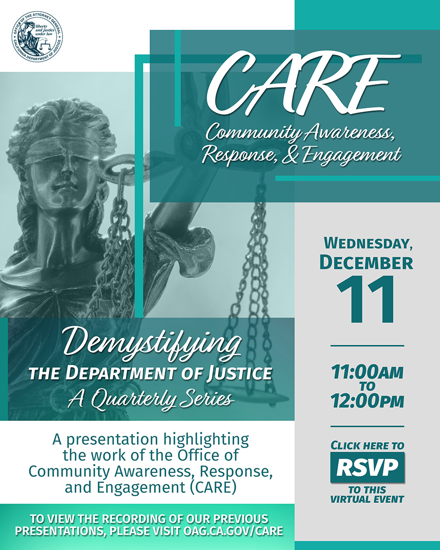 Demystifying the DOJ - Office of Community Awareness, Response, and Engagement (CARE) flyer